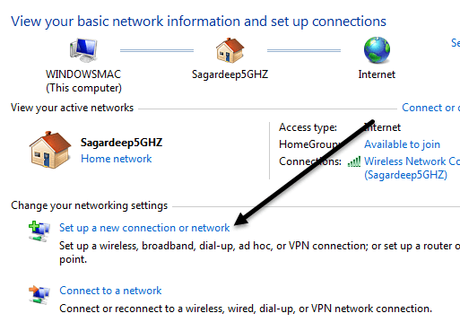 Chọn Set up a connection or network